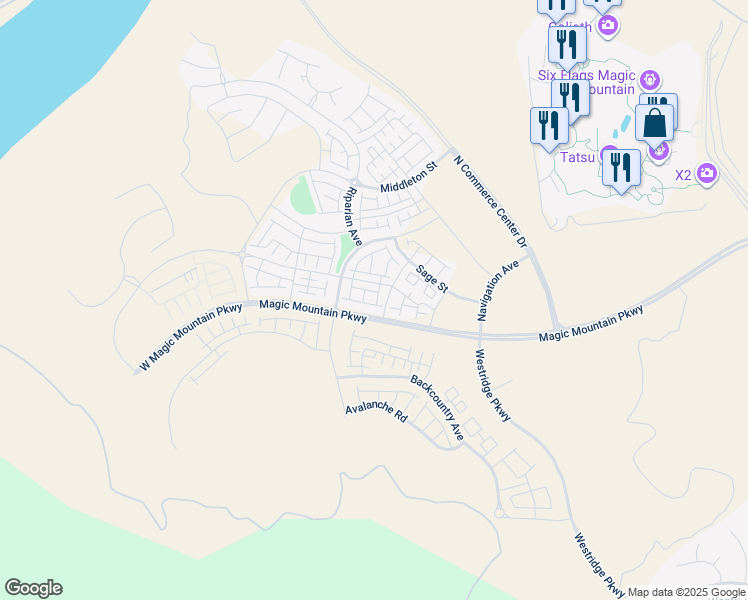 map of restaurants, bars, coffee shops, grocery stores, and more near 27411 North Arborview Lane in Los Angeles County