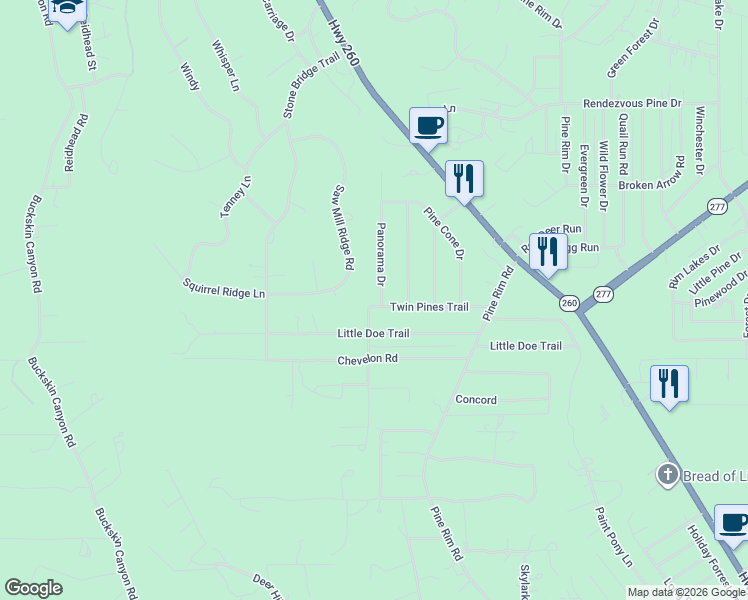 map of restaurants, bars, coffee shops, grocery stores, and more near 1908 Twin Pines Trail in Heber-Overgaard