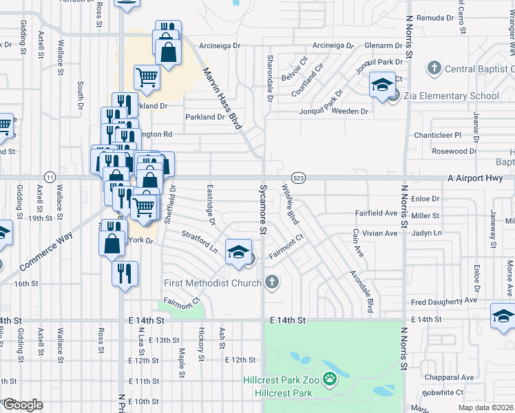 map of restaurants, bars, coffee shops, grocery stores, and more near 1432 Claremont Terrace in Clovis