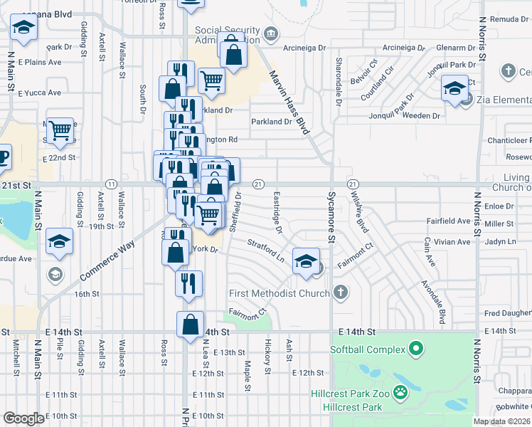 map of restaurants, bars, coffee shops, grocery stores, and more near 1328 Huntington Way in Clovis