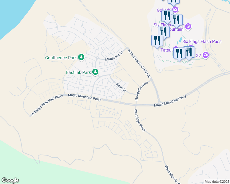 map of restaurants, bars, coffee shops, grocery stores, and more near 26955 West Prospector Road in Los Angeles County