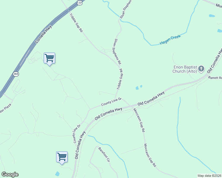 map of restaurants, bars, coffee shops, grocery stores, and more near 7013 Tribble Gap Road in Alto