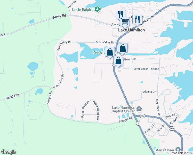 map of restaurants, bars, coffee shops, grocery stores, and more near 270 Trabecca Circle in Lake Hamilton