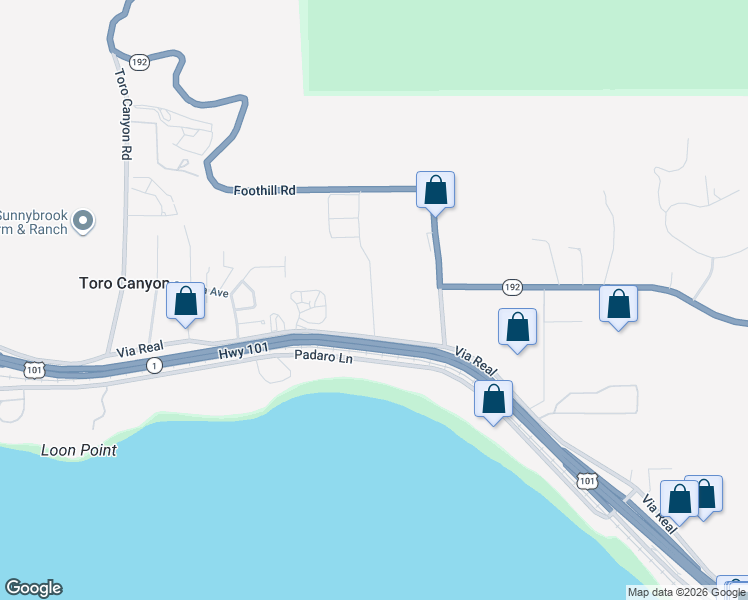 map of restaurants, bars, coffee shops, grocery stores, and more near 3300 Via Real in Carpinteria