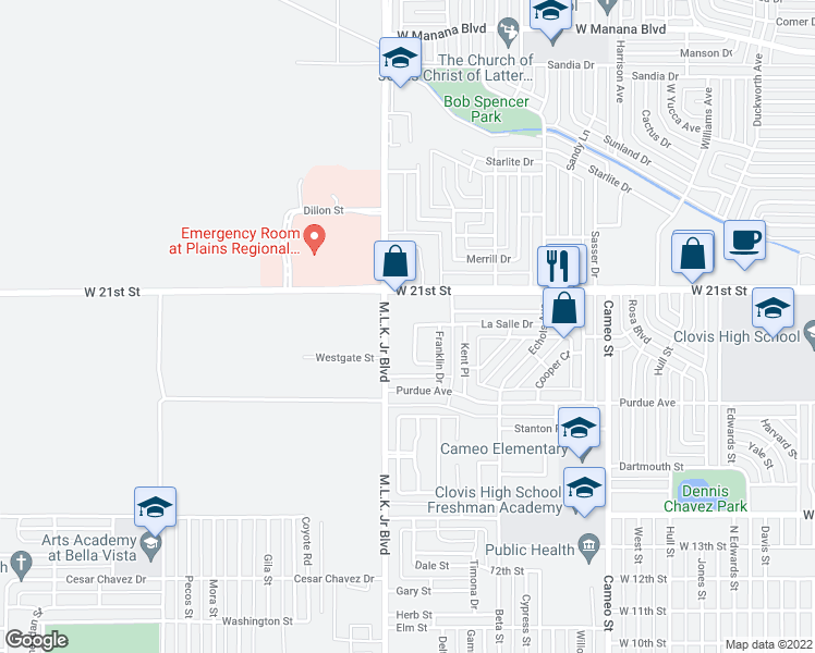 map of restaurants, bars, coffee shops, grocery stores, and more near 532 La Salle Drive in Clovis