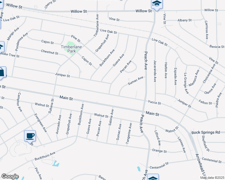 map of restaurants, bars, coffee shops, grocery stores, and more near 9193 Pecan Avenue in Hesperia