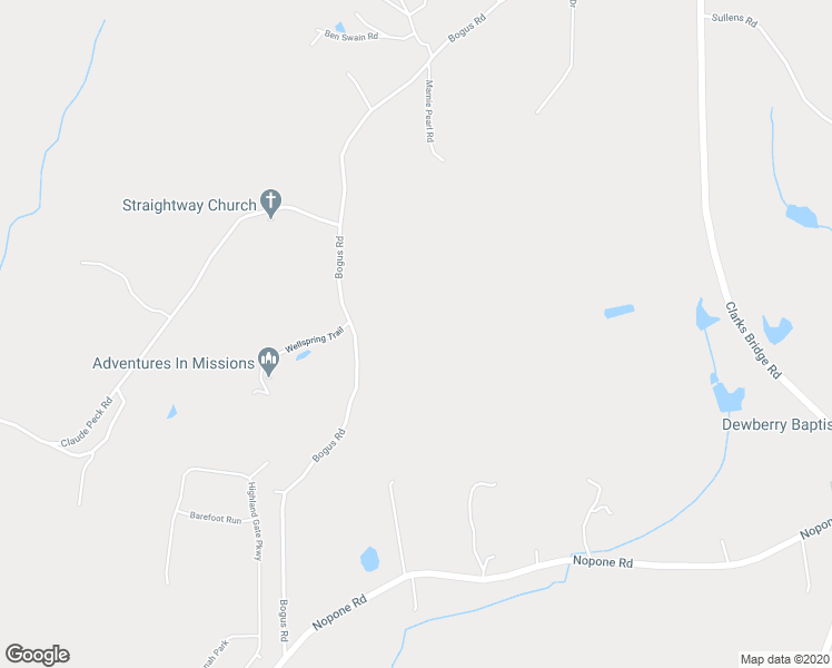map of restaurants, bars, coffee shops, grocery stores, and more near 5553 Bogus Road in Gainesville