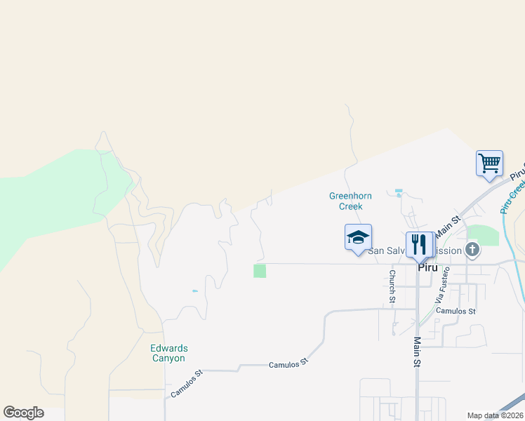 map of restaurants, bars, coffee shops, grocery stores, and more near 3629 Center Street in Piru