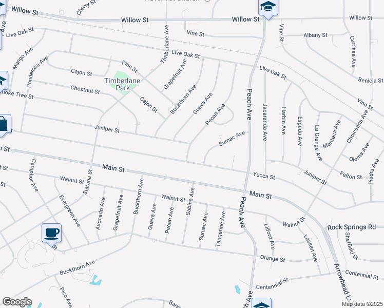 map of restaurants, bars, coffee shops, grocery stores, and more near 9193 Pecan Avenue in Hesperia