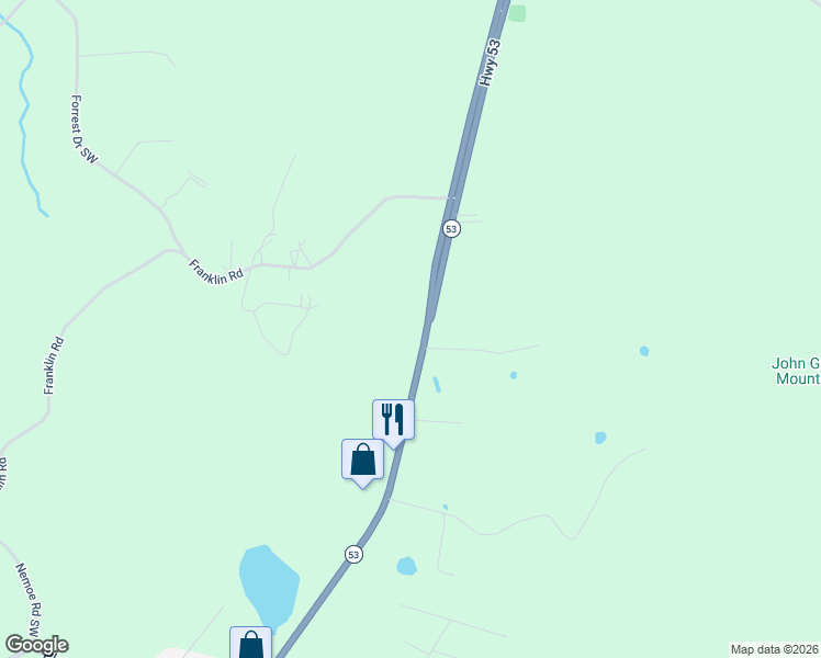 map of restaurants, bars, coffee shops, grocery stores, and more near 3293 Rome Road Southwest in Plainville