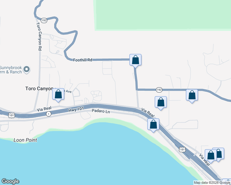 map of restaurants, bars, coffee shops, grocery stores, and more near 3375 Foothill Road in Carpinteria