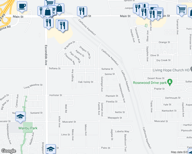 map of restaurants, bars, coffee shops, grocery stores, and more near 9235 Canyon View Avenue in Hesperia