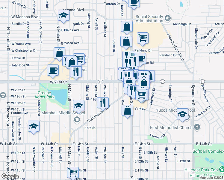 map of restaurants, bars, coffee shops, grocery stores, and more near 1932 Sheldon Street in Clovis