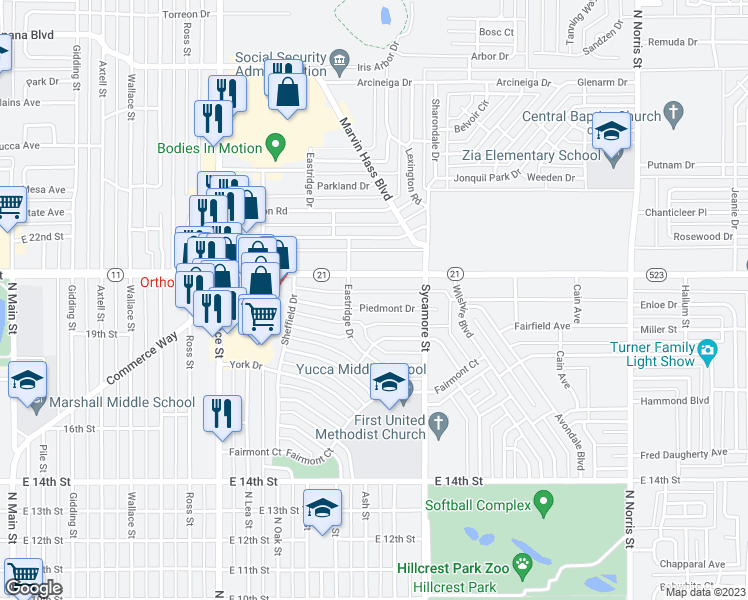 map of restaurants, bars, coffee shops, grocery stores, and more near 1408 Piedmont Drive in Clovis