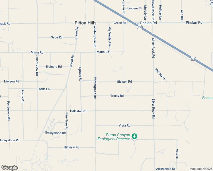 map of restaurants, bars, coffee shops, grocery stores, and more near 1775 Nielson Road in Pinon Hills