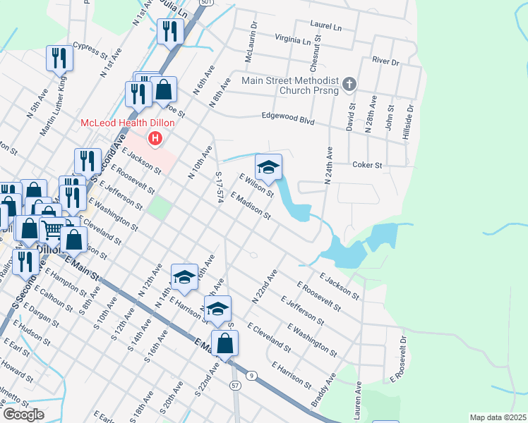 map of restaurants, bars, coffee shops, grocery stores, and more near 810 North 18th Avenue in Dillon