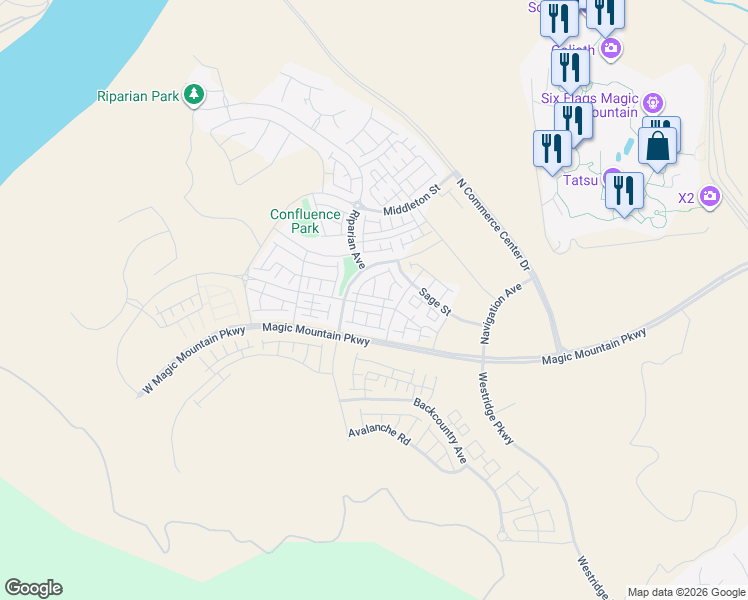 map of restaurants, bars, coffee shops, grocery stores, and more near 27030 Evening Sky Place in Los Angeles County