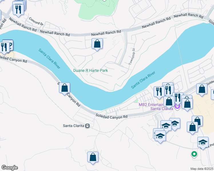 map of restaurants, bars, coffee shops, grocery stores, and more near 22494 Brightwood Place in Santa Clarita