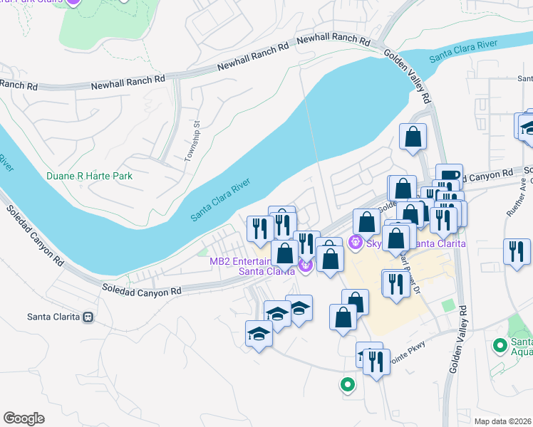 map of restaurants, bars, coffee shops, grocery stores, and more near 21433 Tumbleweed Way in Santa Clarita