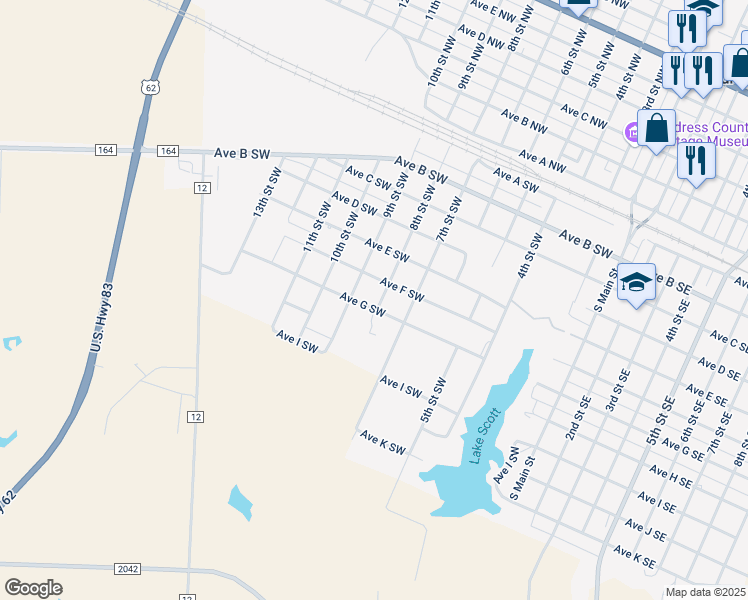 map of restaurants, bars, coffee shops, grocery stores, and more near 601-611 9th Street Southwest in Childress