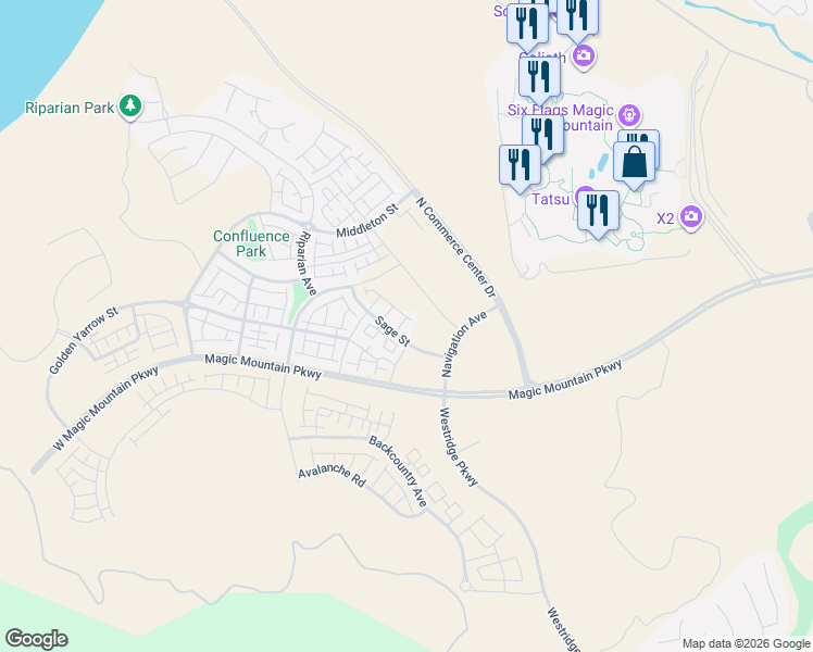 map of restaurants, bars, coffee shops, grocery stores, and more near 27466 Mercantile Court in Los Angeles County