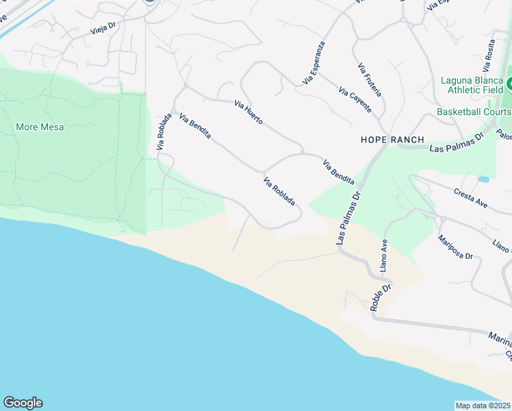 map of restaurants, bars, coffee shops, grocery stores, and more near 4646 Via Roblada in Santa Barbara