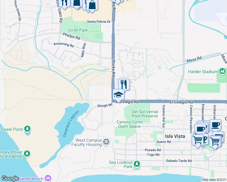 map of restaurants, bars, coffee shops, grocery stores, and more near in Isla Vista