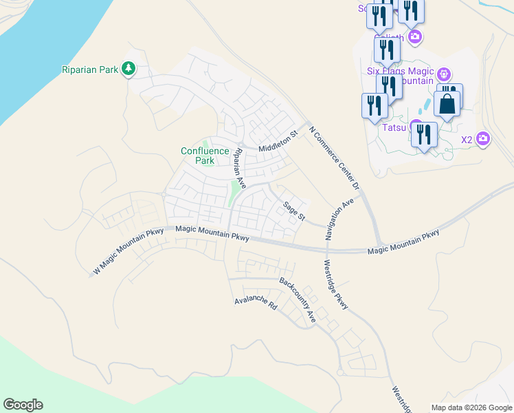 map of restaurants, bars, coffee shops, grocery stores, and more near 27019 Evening Sky Place in Los Angeles County