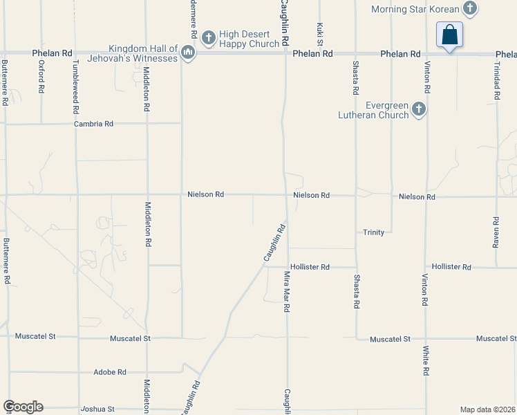 map of restaurants, bars, coffee shops, grocery stores, and more near 9283 Atsina Road in Phelan