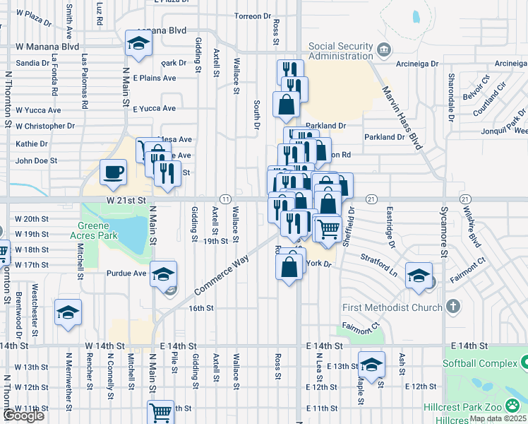 map of restaurants, bars, coffee shops, grocery stores, and more near 2023 Sheldon Street in Clovis