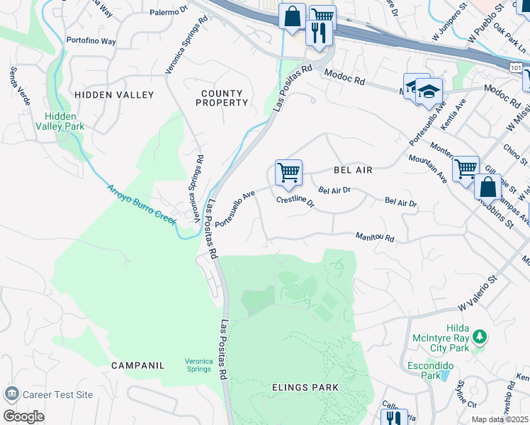 map of restaurants, bars, coffee shops, grocery stores, and more near 2210 Saint James Drive in Santa Barbara