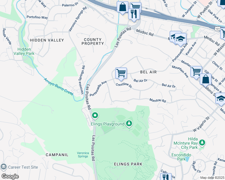 map of restaurants, bars, coffee shops, grocery stores, and more near 2210 Saint James Drive in Santa Barbara