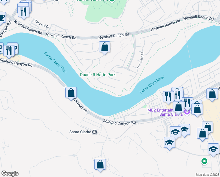 map of restaurants, bars, coffee shops, grocery stores, and more near 22507 Brightwood Place in Santa Clarita
