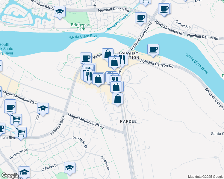map of restaurants, bars, coffee shops, grocery stores, and more near 23300 Cinema Drive in Santa Clarita