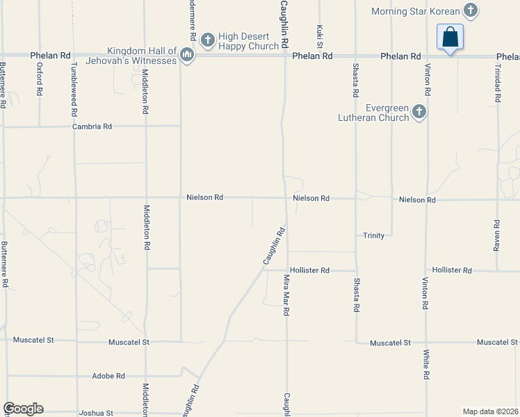 map of restaurants, bars, coffee shops, grocery stores, and more near 9283 Atsina Road in Phelan