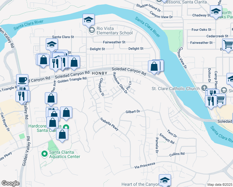 map of restaurants, bars, coffee shops, grocery stores, and more near in Santa Clarita