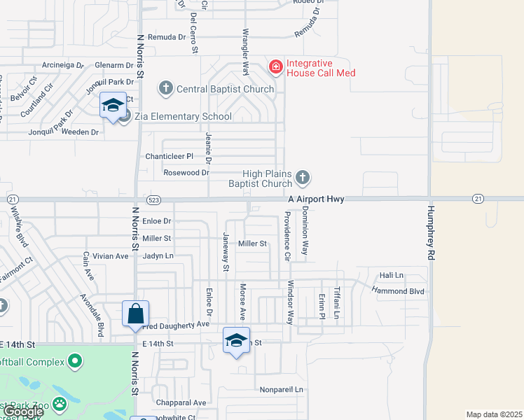 map of restaurants, bars, coffee shops, grocery stores, and more near 2405 East 21st Street in Clovis