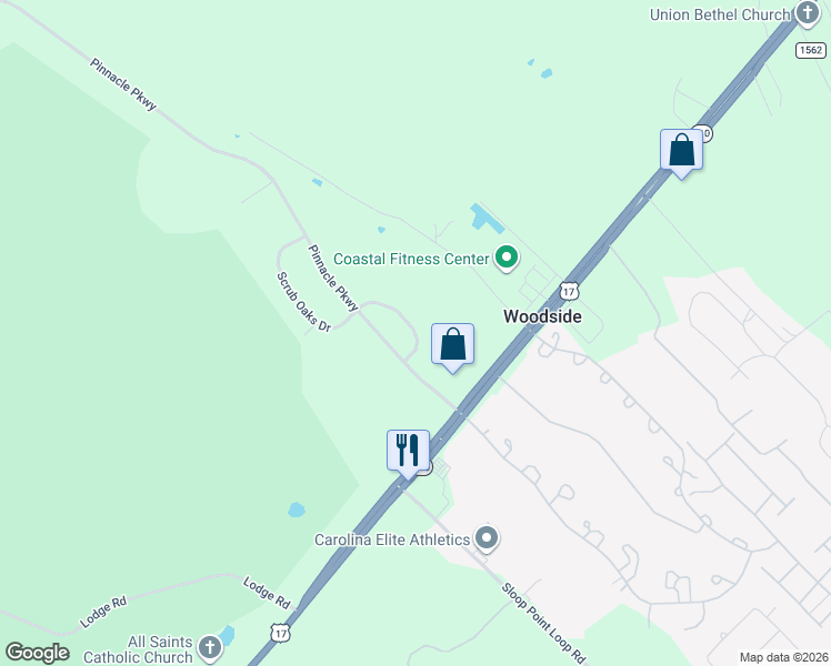 map of restaurants, bars, coffee shops, grocery stores, and more near 123 Scrub Oaks Drive in Hampstead