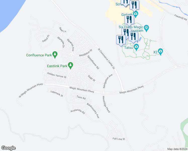map of restaurants, bars, coffee shops, grocery stores, and more near 27475 Mercantile Court in Los Angeles County