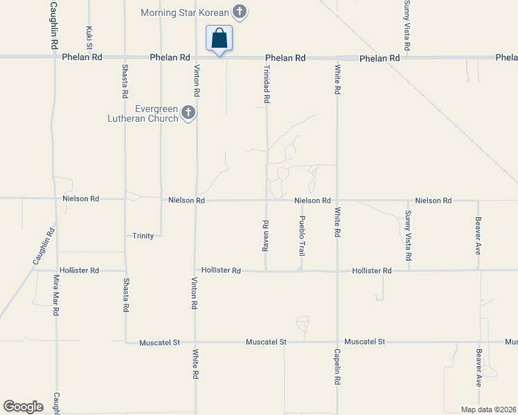 map of restaurants, bars, coffee shops, grocery stores, and more near Nielson Road in Phelan