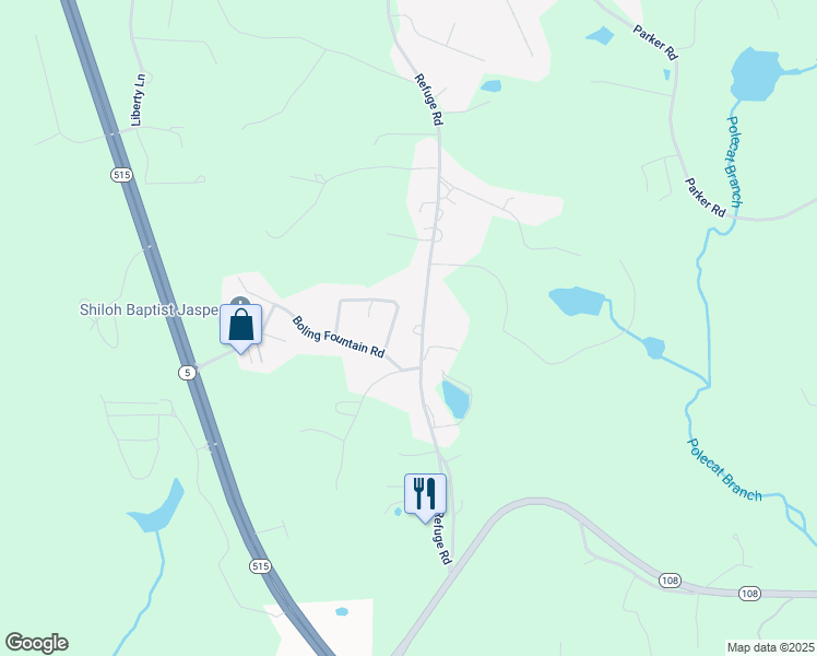 map of restaurants, bars, coffee shops, grocery stores, and more near 3530 Refuge Road in Jasper