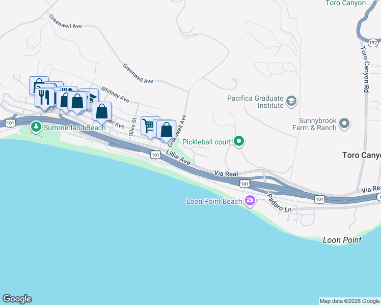 map of restaurants, bars, coffee shops, grocery stores, and more near 2627 Caspia Lane in Summerland
