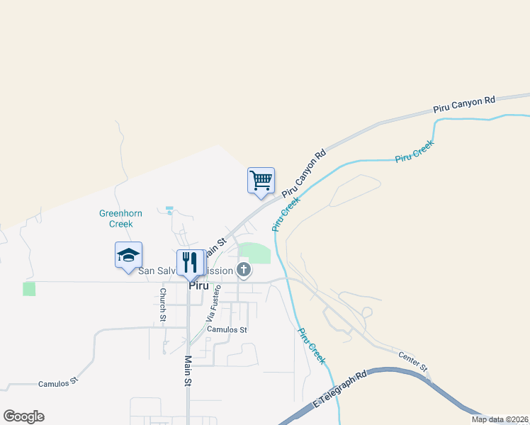 map of restaurants, bars, coffee shops, grocery stores, and more near 982 North Main Street in Piru