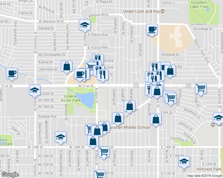 map of restaurants, bars, coffee shops, grocery stores, and more near 2014 Gidding Street in Clovis