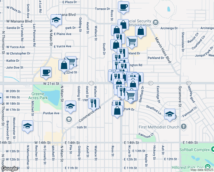 map of restaurants, bars, coffee shops, grocery stores, and more near 2023 Sheldon Street in Clovis
