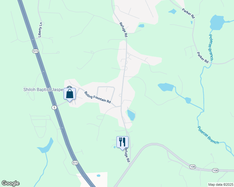 map of restaurants, bars, coffee shops, grocery stores, and more near 3530 Refuge Road in Jasper