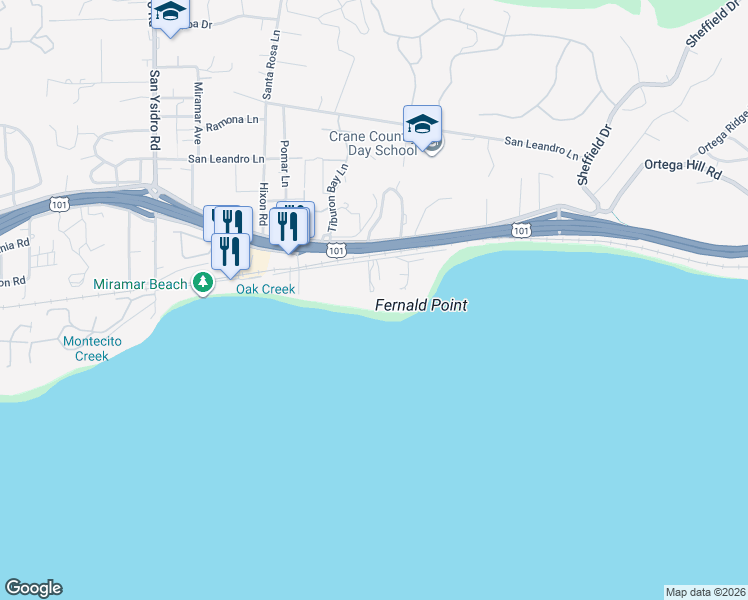 map of restaurants, bars, coffee shops, grocery stores, and more near 1703 Fernald Point Lane in Montecito