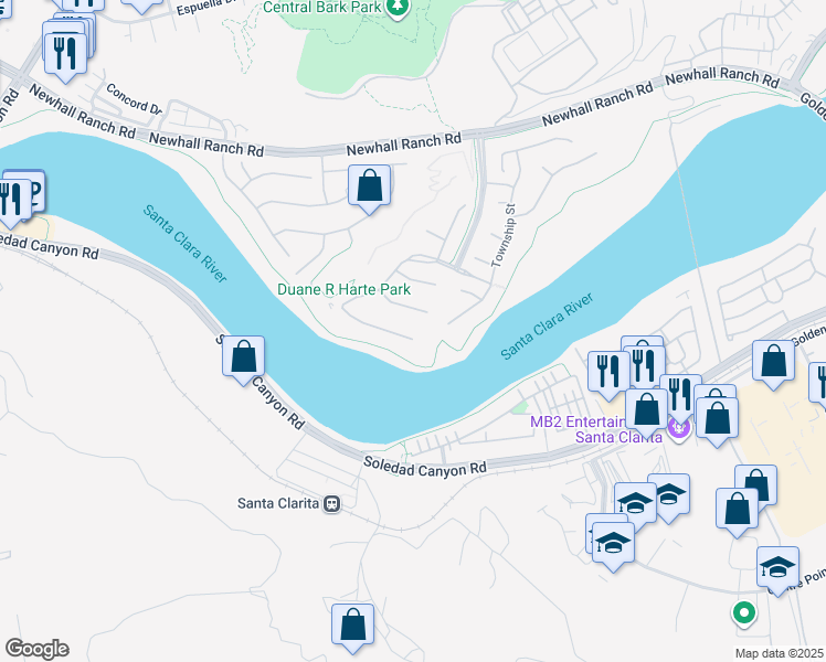map of restaurants, bars, coffee shops, grocery stores, and more near 22495 Brightwood Place in Santa Clarita