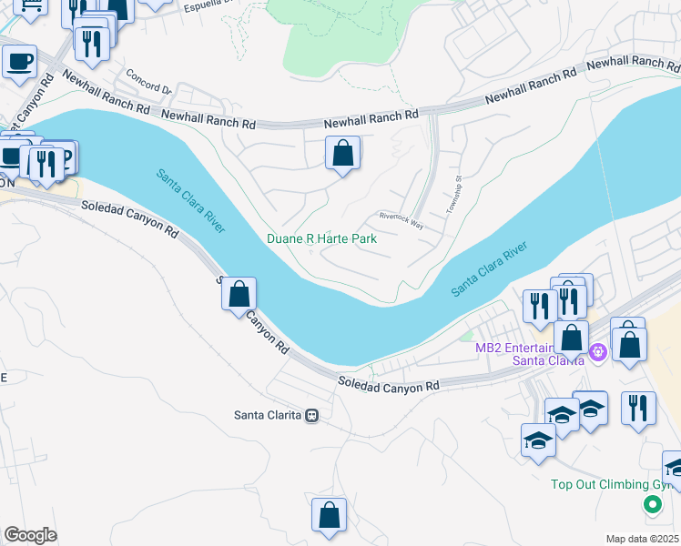 map of restaurants, bars, coffee shops, grocery stores, and more near 22530 Brightwood Place in Santa Clarita