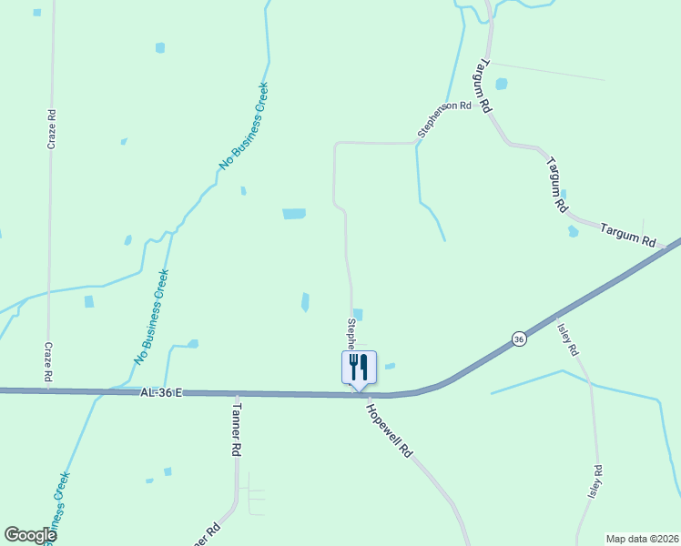 map of restaurants, bars, coffee shops, grocery stores, and more near 176 Stephenson Road in Hartselle